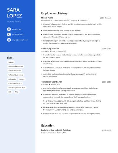 Notary Public Resume