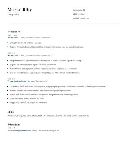 Notary Public Resume