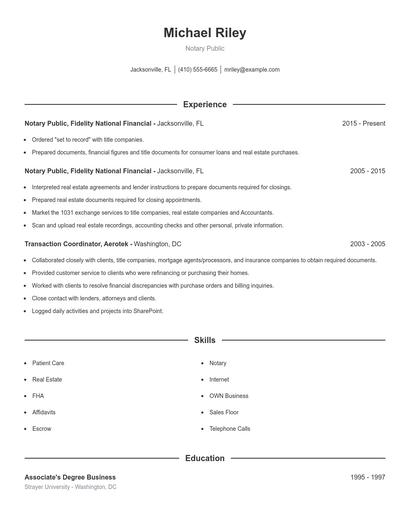 Notary Public Resume