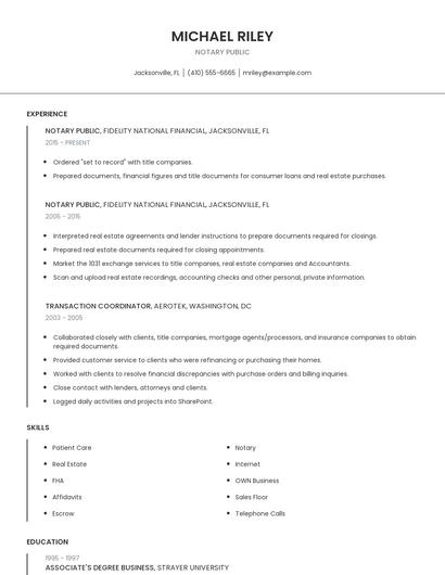 Notary Public Resume