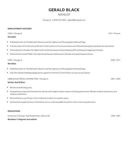 Novelist Resume