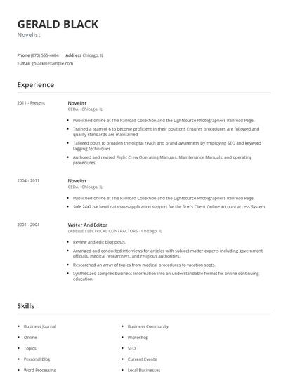 Novelist Resume