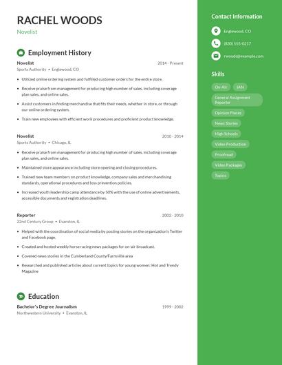 Novelist Resume