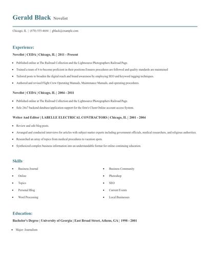 Novelist Resume