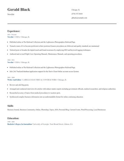 Novelist Resume