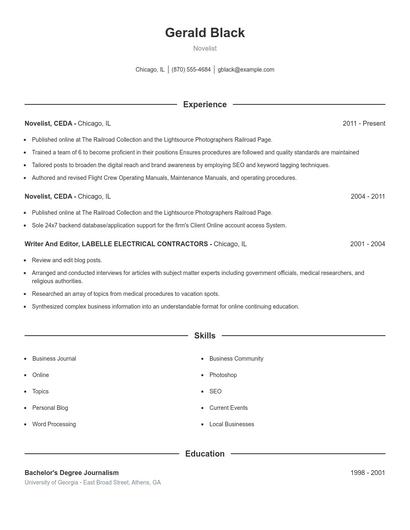 Novelist Resume