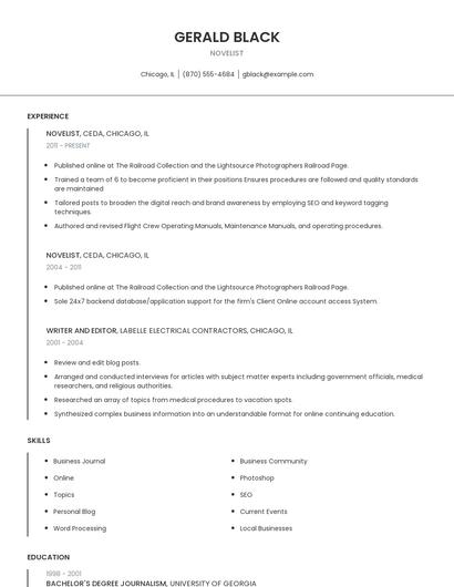Novelist Resume