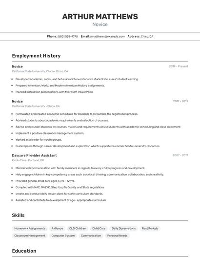 Novice Resume