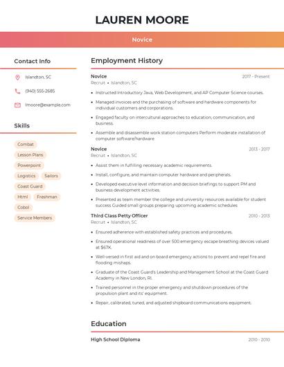 Novice Resume