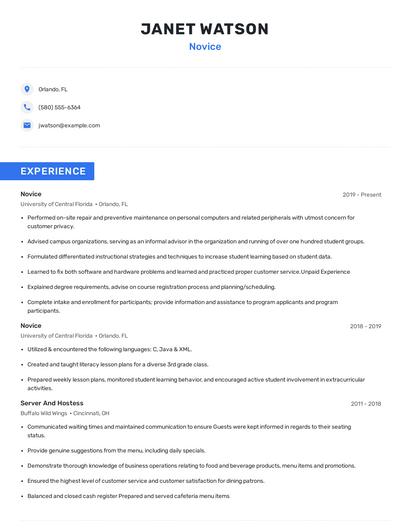 Novice Resume