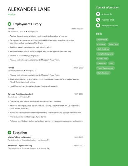 Novice Resume