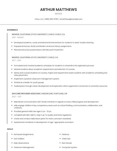 Novice Resume
