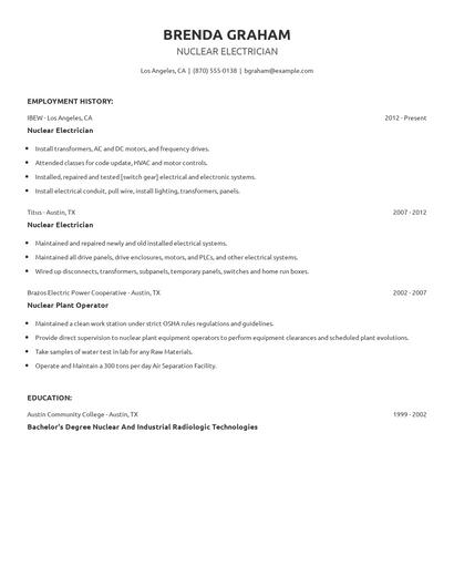 Nuclear Electrician Resume