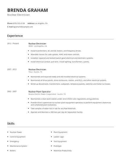 Nuclear Electrician Resume