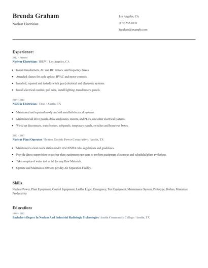 Nuclear Electrician Resume