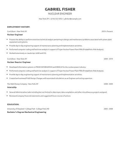 Nuclear Engineer Resume