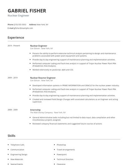 Nuclear Engineer Resume