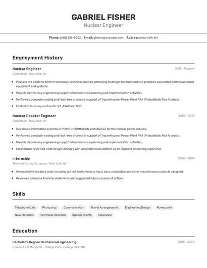 Nuclear Engineer Resume