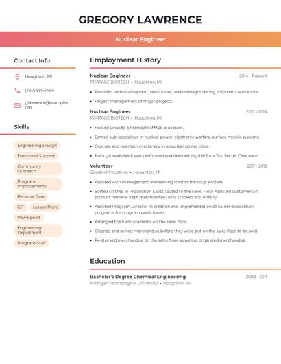 Nuclear Engineer Resume