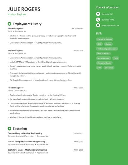 Nuclear Engineer Resume