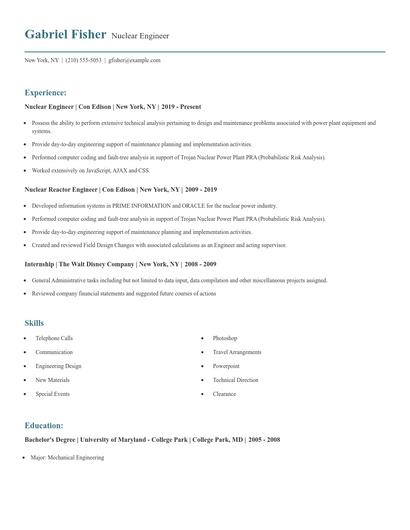 Nuclear Engineer Resume