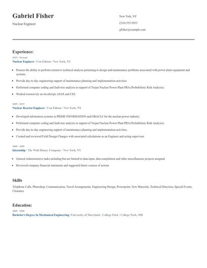 Nuclear Engineer Resume