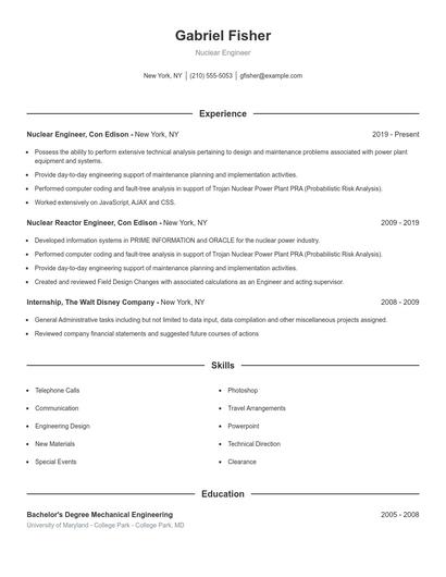 Nuclear Engineer Resume
