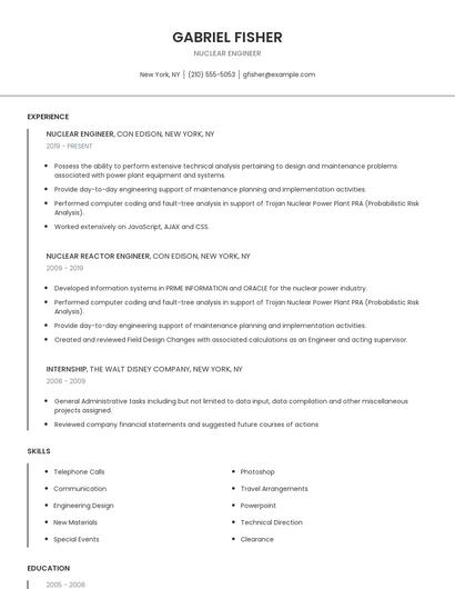 Nuclear Engineer Resume