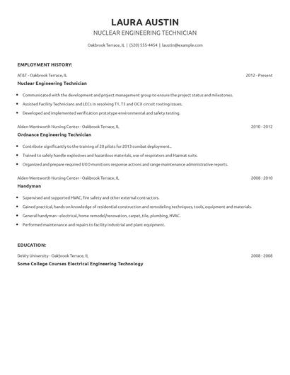 Nuclear Engineering Technician Resume