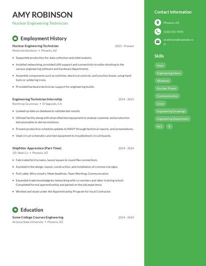 Nuclear Engineering Technician Resume