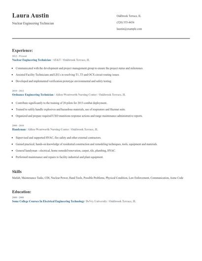 Nuclear Engineering Technician Resume