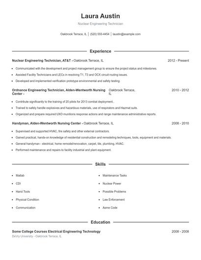 Nuclear Engineering Technician Resume