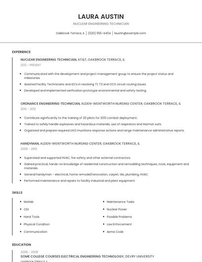 Nuclear Engineering Technician Resume