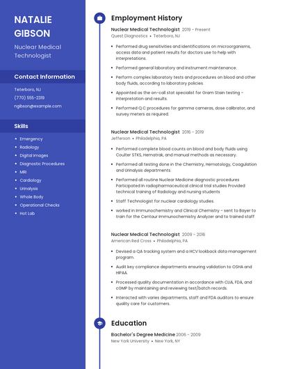 Nuclear Medical Technologist Resume