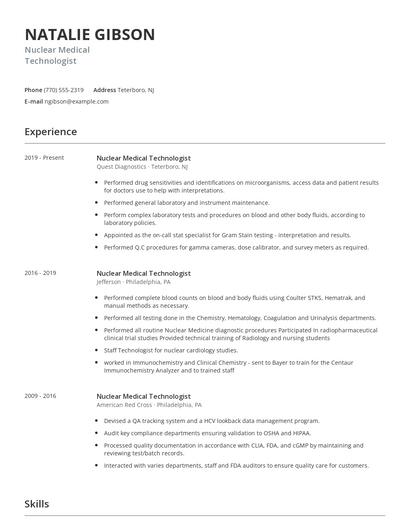 Nuclear Medical Technologist Resume