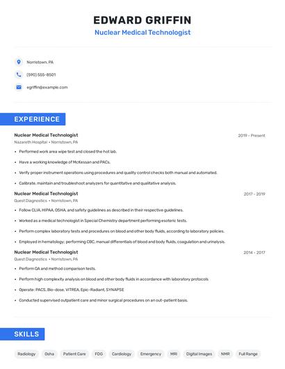 Nuclear Medical Technologist Resume