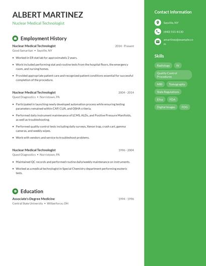 Nuclear Medical Technologist Resume