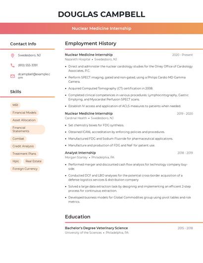 Nuclear Medicine Internship Resume