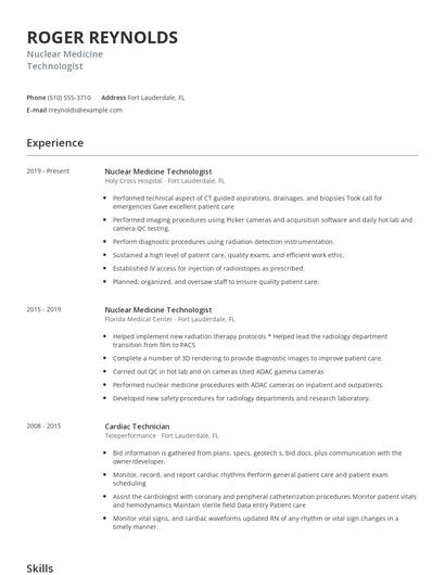 Nuclear Medicine Technologist Resume