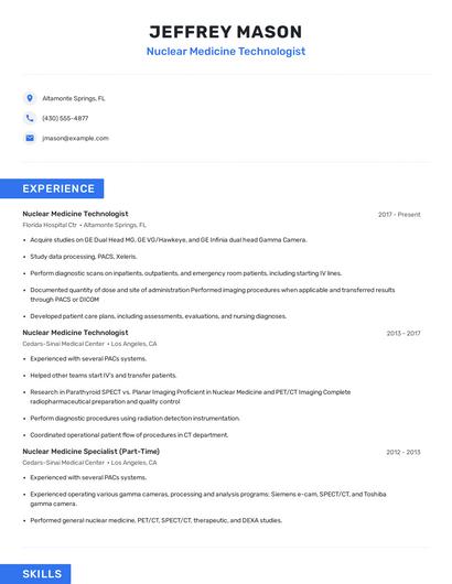 Nuclear Medicine Technologist Resume