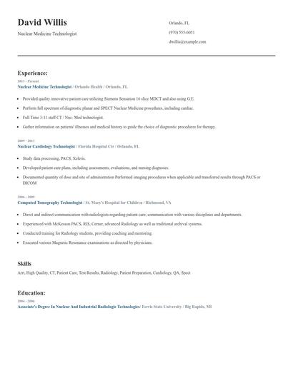 Nuclear Medicine Technologist Resume