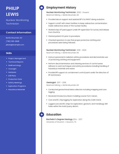 Nuclear Monitoring Technician Resume