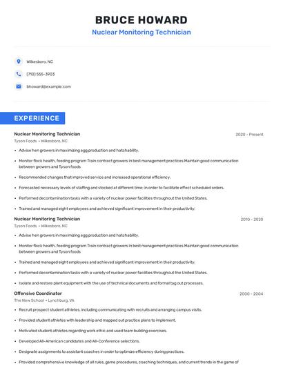 Nuclear Monitoring Technician Resume