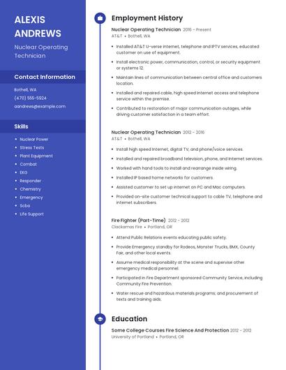Nuclear Operating Technician Resume