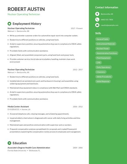 Nuclear Operating Technician Resume