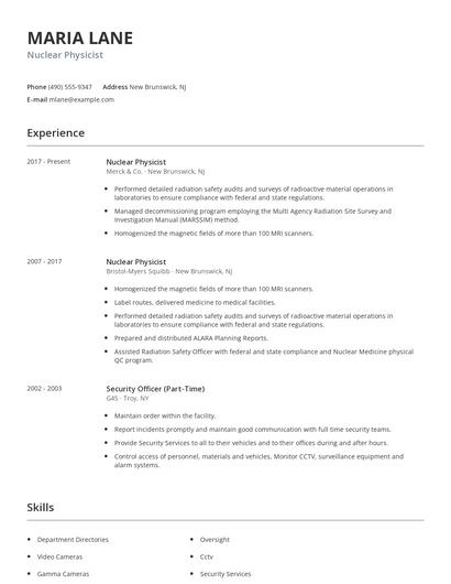 Nuclear Physicist Resume