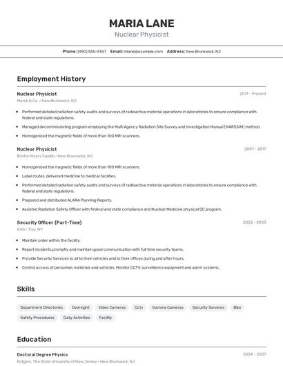 Nuclear Physicist Resume