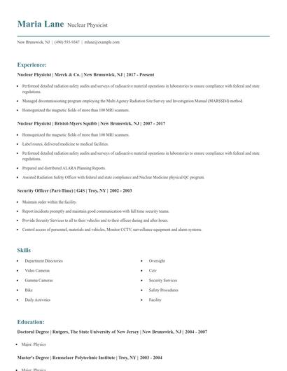 Nuclear Physicist Resume