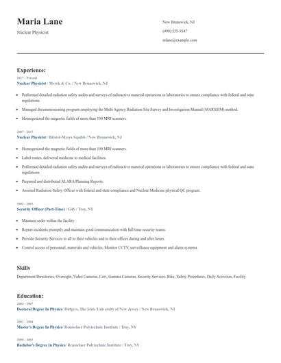 Nuclear Physicist Resume