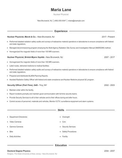 Nuclear Physicist Resume